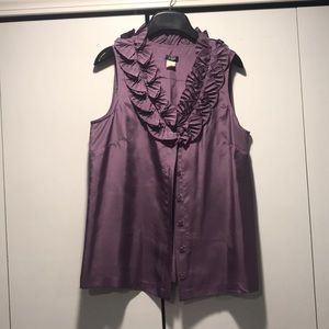 J Crew purple silk floral collared shell - 2